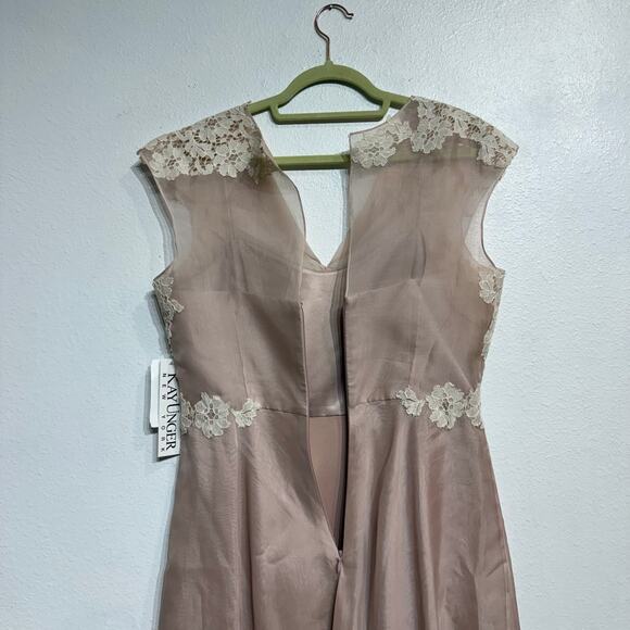 Kay Unger Blush Lace Ruffle Detail Midi Dress Sz 10 NWT - Picture 10 of 14